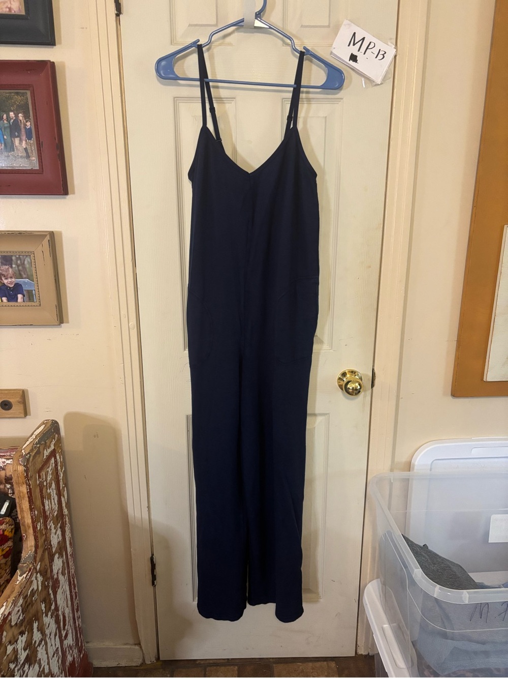aerie Navy Spaghetti-Strap Wide-Leg Jumpsuit